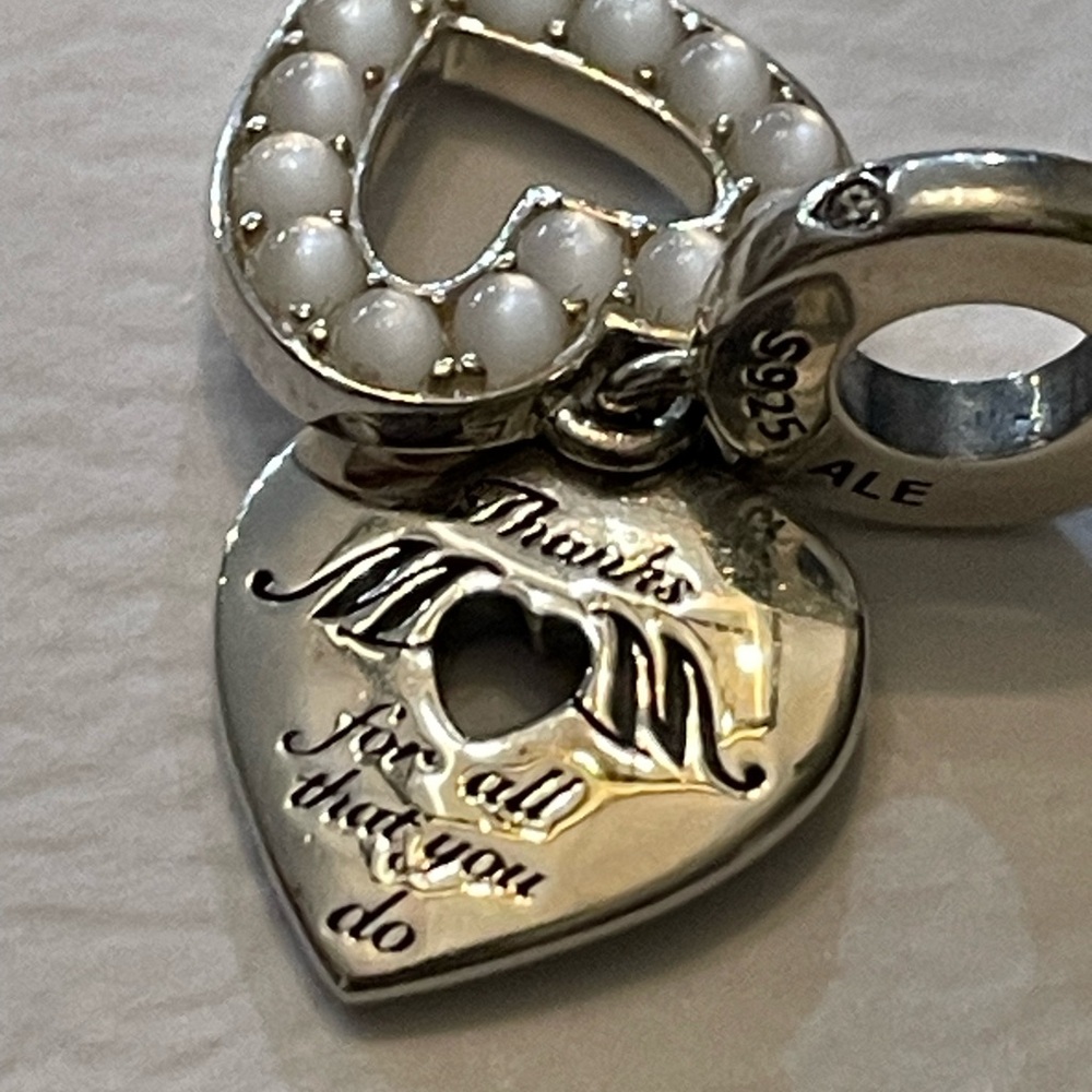 Nib Pearlescent White Heart Double Dangle Charm M… - image 7